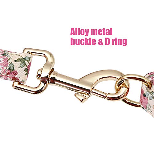 Beirui Soft Floral ID Dog Collars with Name Plate,Beautiful Flower Print Personalized Puppy Dog Collar and 5FT Leash Set for Small Medium Large Dogs, M(3/4" Wide,Neck fit 12-19.5")