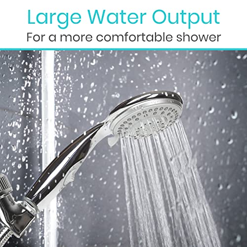 Vive Handheld Shower Head - Long Hose, High Pressure, Chrome Finish Bathroom Faucet Kit with Large Waterfall, Rainfall Head - Universal Adapter Holder Mount for Wall - Clean, Overhead Rain Style