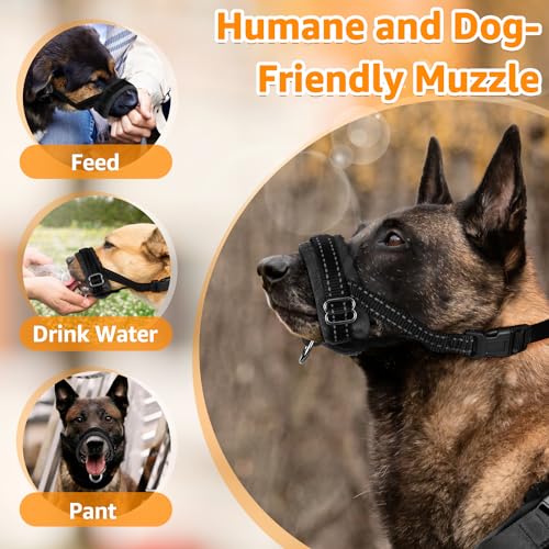 SlowTon Nylon Dog Muzzle, Dog Mouth Cover Adjustable Soft Padded Quick Fit Comfortable Muzzles for Medium Large Dog Outdoor Anti Biting Behavior Training Stop Chewing Barking Attach to Collar