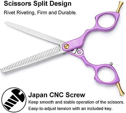 6.5 inch Professinal Pet Grooming Scissor Aeronautical Aluminum Handle Dog&Cat Grooming Shear with Bag by Moontay (C-Purple)