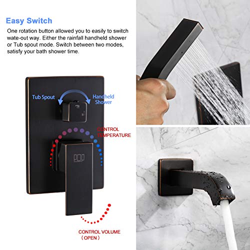 POP Wall Mounted Tub Faucet with Hand Shower Oil Rubbed Bronze Bathroom Wall Mount Tub Filler Spout Single Handle Solid Brass Bathtub Faucet with Handheld Shower for Bath