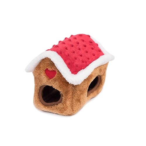 ZippyPaws - Holiday Burrow, Interactive Squeaky Hide and Seek Plush Dog Toy - Gingerbread House