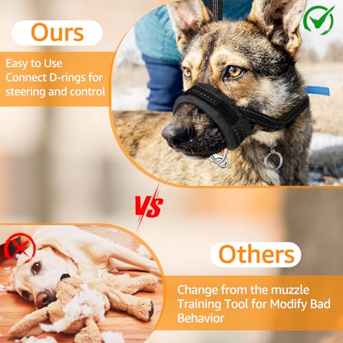 SlowTon Nylon Dog Muzzle, Dog Mouth Cover Adjustable Soft Padded Quick Fit Comfortable Muzzles for Medium Large Dog Outdoor Anti Biting Behavior Training Stop Chewing Barking Attach to Collar