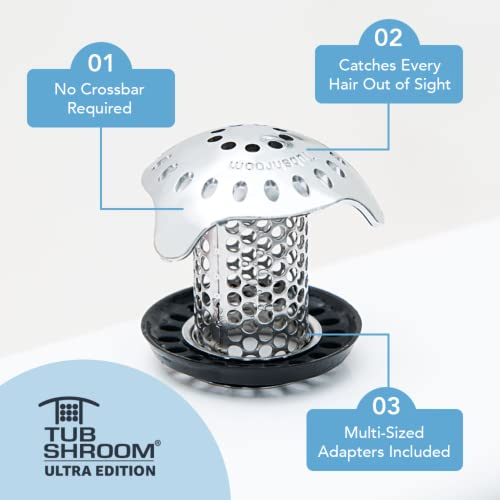 TubShroom Ultra Revolutionary Bath Tub Drain Protector Hair Catcher/Strainer/Snare Steel, Stainless Single Pack