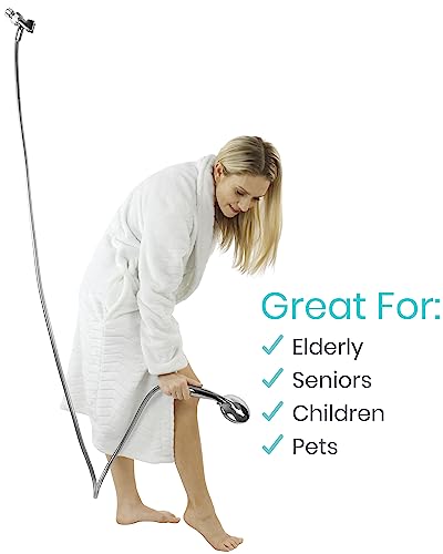 Vive Handheld Shower Head - Long Hose, High Pressure, Chrome Finish Bathroom Faucet Kit with Large Waterfall, Rainfall Head - Universal Adapter Holder Mount for Wall - Clean, Overhead Rain Style