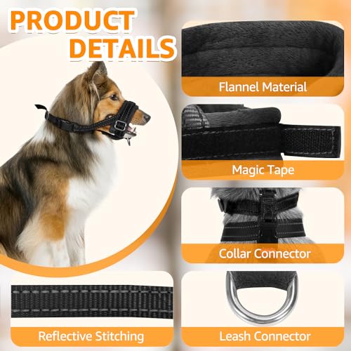 SlowTon Nylon Dog Muzzle, Dog Mouth Cover Adjustable Soft Padded Quick Fit Comfortable Muzzles for Medium Large Dog Outdoor Anti Biting Behavior Training Stop Chewing Barking Attach to Collar