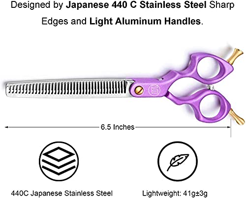 6.5 inch Professinal Pet Grooming Scissor Aeronautical Aluminum Handle Dog&Cat Grooming Shear with Bag by Moontay (C-Purple)