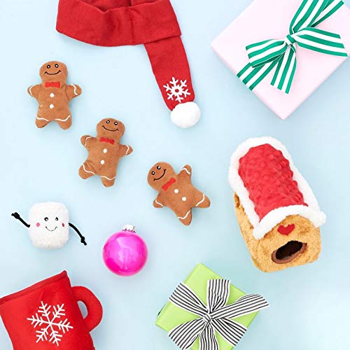 ZippyPaws - Holiday Burrow, Interactive Squeaky Hide and Seek Plush Dog Toy - Gingerbread House