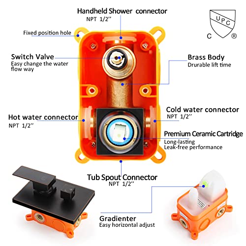 POP Wall Mounted Tub Faucet with Hand Shower Oil Rubbed Bronze Bathroom Wall Mount Tub Filler Spout Single Handle Solid Brass Bathtub Faucet with Handheld Shower for Bath