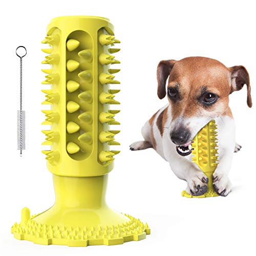 Dog Chew Toys Almost Indestructible Squeaky Dog Toys Durable Bite-Resistant Natural Rubber Teeth Care Dog Toys for Puppy Medium Large Breed Dogs (Yellow-Chew Toys)