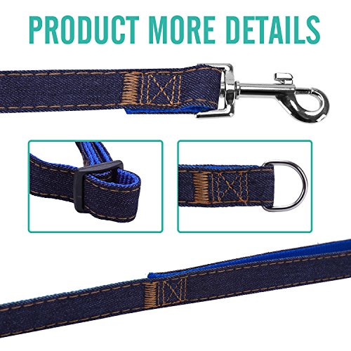 Bark Lover Dog Harness Leash and Collar Matching Sets for Small Puppy Medium Large Dogs Pets, Heavy Duty Nylon with Denim Design, Perfect Accessories for Walking Training Your Dog(S,Blue)
