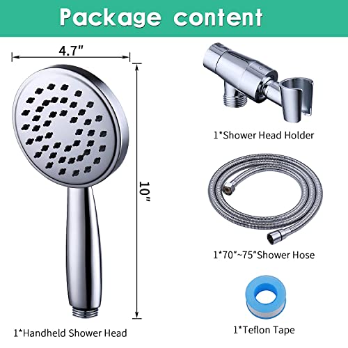 100% Metal Hand Held Shower Head with Hose and Holder | Made with Stainless Steel and Brass | High Pressure Handheld Showerhead, Adjustable Bracket?Extra Long Flexible Hose