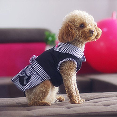 Hdwk&Hped Dog Dress with Leash Ring, Plaid Maid Style Dog Costume for Small Dog Cat Black #6