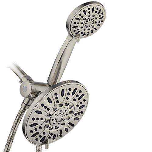 AquaDance Brushed Nickel 7" Premium High Pressure 3-Way Rainfall Combo with Extra Long 72 inch Hose â Enjoy Luxury 6-Setting Rain Showerhead and Matching Hand Held Shower Separately or Together