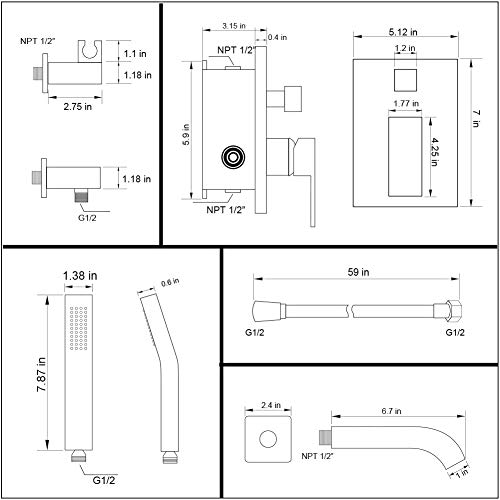 POP Wall Mounted Tub Faucet with Hand Shower Oil Rubbed Bronze Bathroom Wall Mount Tub Filler Spout Single Handle Solid Brass Bathtub Faucet with Handheld Shower for Bath