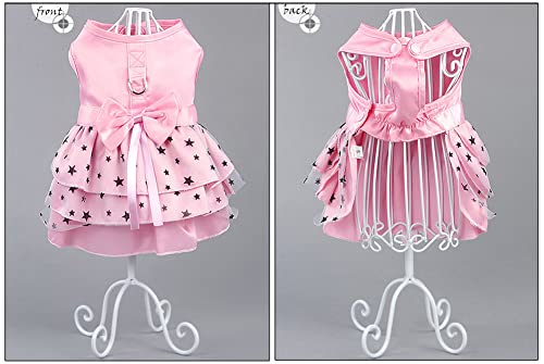 Hdwk&Hped Dog Dress with Leash Ring, Princess Multi-Layer Pleated Skirt Pentagram Bow Pet Dress for Small Dog Puppy Cat Pink #2