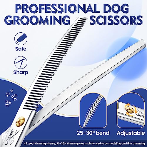 JASON 7.5" Curved Dog Grooming Scissors, Cats Grooming Shears Pets Trimming Kit for Right Handed Groomers, Sharp, Comfortable, Light-Weight Shear