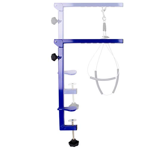 Foldable Pet Grooming Arm with Clamp, Dog Grooming Loop and No Sit Haunch Holder - Innovative Portable Grooming Arms (Blue, 2 Haunch)