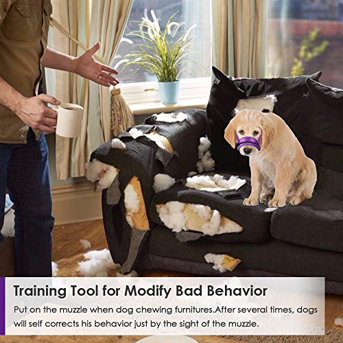 SlowTon Soft Dog Muzzle, Adjustable Padded Nylon Muzzle for Large Medium Dogs Anti Chewing Barking Biting, Allow Dog Pant & Drink (Purple, L)