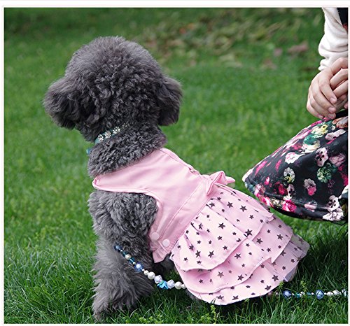 Hdwk&Hped Dog Dress with Leash Ring, Princess Multi-Layer Pleated Skirt Pentagram Bow Pet Dress for Small Dog Puppy Cat Pink #2