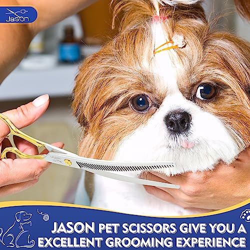 JASON 7.5" Curved Dog Grooming Scissors, Cats Grooming Shears Pets Trimming Kit for Right Handed Groomers, Sharp, Comfortable, Light-Weight Shear