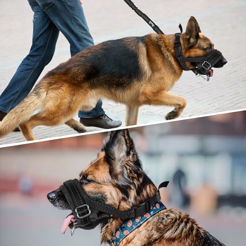 SlowTon Nylon Dog Muzzle, Dog Mouth Cover Adjustable Soft Padded Quick Fit Comfortable Muzzles for Medium Large Dog Outdoor Anti Biting Behavior Training Stop Chewing Barking Attach to Collar