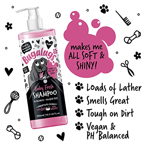 BUGALUGS Baby Fresh Dog Shampoo Dog Grooming Shampoo for Smelly Dogs with Baby Powder Scent (16.9 FL Oz, 6 Pack)
