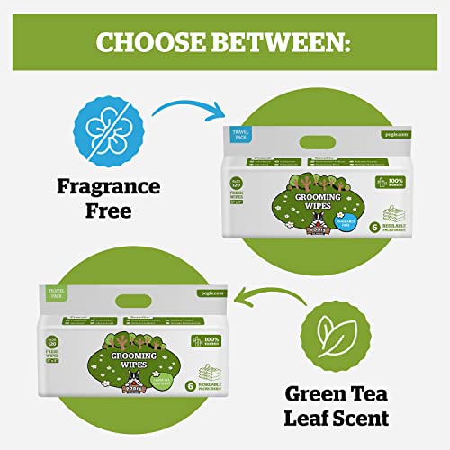 Pogi's Grooming Wipes - 120-Count Travel Pack - Hypoallergenic Pet Wipes for Dogs & Cats - Plant-Based, Fragrance-Free, Deodorizing Dog Wipes