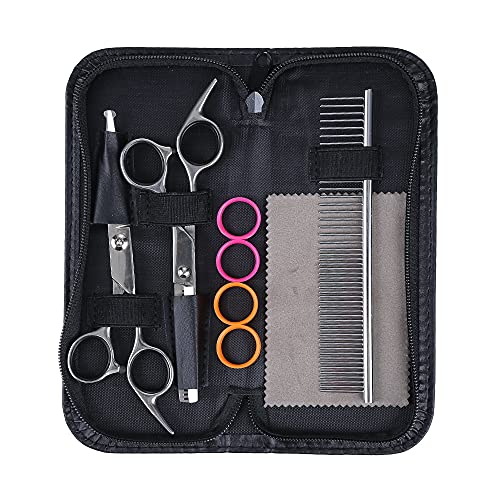 Professional Stainless Steel Pet Grooming Scissors Set with Safety Round Tip Dog Eye Cutter Kit Blunt Tip Grooming Tools for Cats and Dogs Grooming Straight Shears, Thinning Shear, Comb