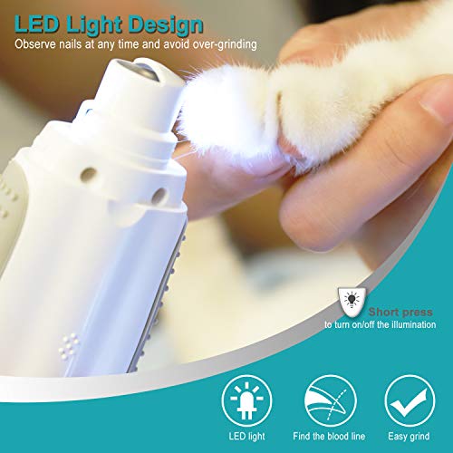 VANHO Dog Nail Grinder,3 Speed Dog Nail Trimmer with LED Light,Electric Pet Nail Clipper Rechargeable Painless Paws File Grooming & Smoothing for Small Medium Large Dogs & Cats