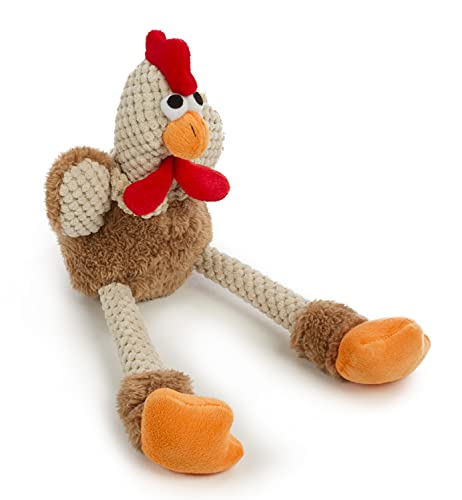 goDog Checkers Skinny Rooster Squeaky Plush Dog Toy, Chew Guard Technology - Brown, Small