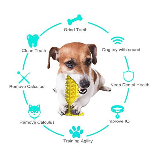 Dog Chew Toys Almost Indestructible Squeaky Dog Toys Durable Bite-Resistant Natural Rubber Teeth Care Dog Toys for Puppy Medium Large Breed Dogs (Yellow-Chew Toys)