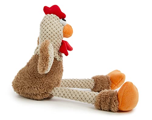 goDog Checkers Skinny Rooster Squeaky Plush Dog Toy, Chew Guard Technology - Brown, Small