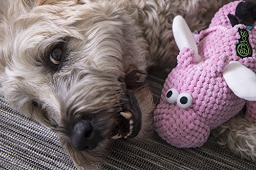 goDog Checkers Flying Pig Dog Toy, Chew Guard Technology, Durable Plush, Squeaker Dog Toy, Pink, Small (770104)