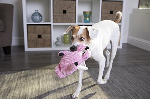 goDog Checkers Flying Pig Dog Toy, Chew Guard Technology, Durable Plush, Squeaker Dog Toy, Pink, Small (770104)