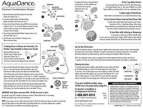 AquaDance Brushed Nickel 7" Premium High Pressure 3-Way Rainfall Combo with Extra Long 72 inch Hose â Enjoy Luxury 6-Setting Rain Showerhead and Matching Hand Held Shower Separately or Together