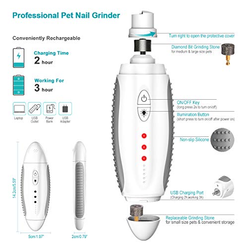 VANHO Dog Nail Grinder,3 Speed Dog Nail Trimmer with LED Light,Electric Pet Nail Clipper Rechargeable Painless Paws File Grooming & Smoothing for Small Medium Large Dogs & Cats