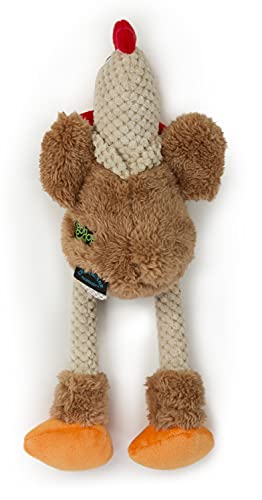 goDog Checkers Skinny Rooster Squeaky Plush Dog Toy, Chew Guard Technology - Brown, Small