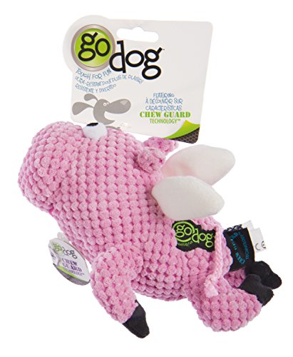 goDog Checkers Flying Pig Dog Toy, Chew Guard Technology, Durable Plush, Squeaker Dog Toy, Pink, Small (770104)