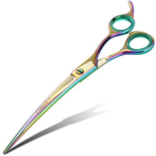 Sharf Rainbow 8.5 Inch Curved Dog Grooming Scissors Professional - Trusted Brand - Premium Steel Professional Dog Grooming Scissors Curved - Ergonomic Design for Effortless Pet Scissors Grooming