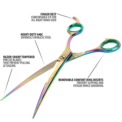 Sharf Rainbow 8.5 Inch Curved Dog Grooming Scissors Professional - Trusted Brand - Premium Steel Professional Dog Grooming Scissors Curved - Ergonomic Design for Effortless Pet Scissors Grooming