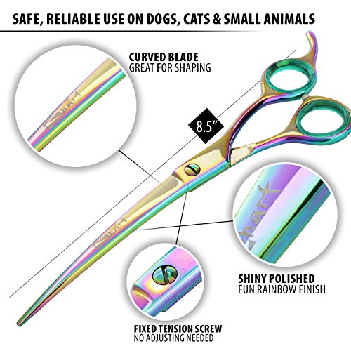 Sharf Rainbow 8.5 Inch Curved Dog Grooming Scissors Professional - Trusted Brand - Premium Steel Professional Dog Grooming Scissors Curved - Ergonomic Design for Effortless Pet Scissors Grooming