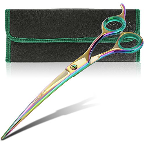 Sharf Rainbow 8.5 Inch Curved Dog Grooming Scissors Professional - Trusted Brand - Premium Steel Professional Dog Grooming Scissors Curved - Ergonomic Design for Effortless Pet Scissors Grooming