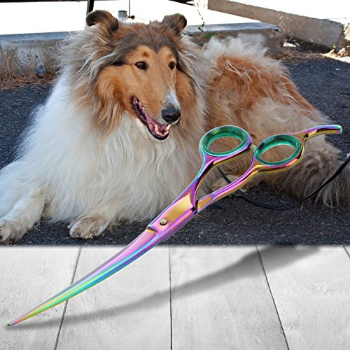 Sharf Rainbow 8.5 Inch Curved Dog Grooming Scissors Professional - Trusted Brand - Premium Steel Professional Dog Grooming Scissors Curved - Ergonomic Design for Effortless Pet Scissors Grooming