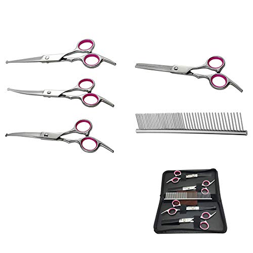 7 inch Dog Grooming Kit Pet Cat Grooming Scissors Tool Round Tips Professional Stainless Steel Curved Straight Thinning Shears Clippers