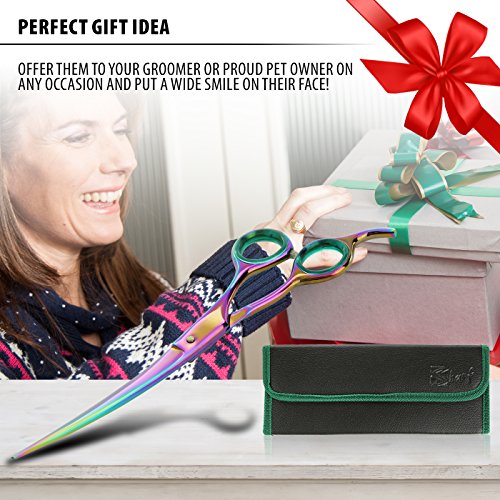 Sharf Rainbow 8.5 Inch Curved Dog Grooming Scissors Professional - Trusted Brand - Premium Steel Professional Dog Grooming Scissors Curved - Ergonomic Design for Effortless Pet Scissors Grooming