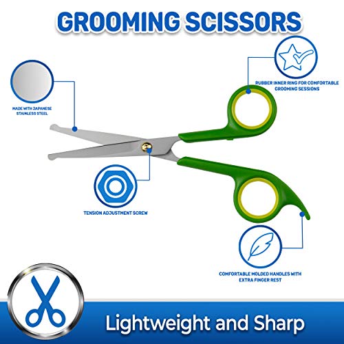 Pet Magasin Japanese Stainless Steel Grooming Scissors (2) for Facial Hair and Larger for Body Trimming with Round Tip