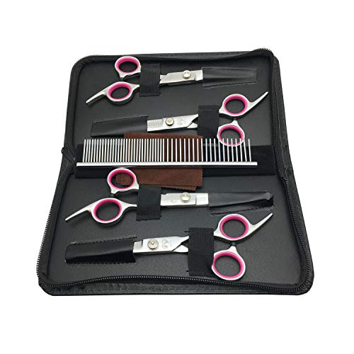 7 inch Dog Grooming Kit Pet Cat Grooming Scissors Tool Round Tips Professional Stainless Steel Curved Straight Thinning Shears Clippers