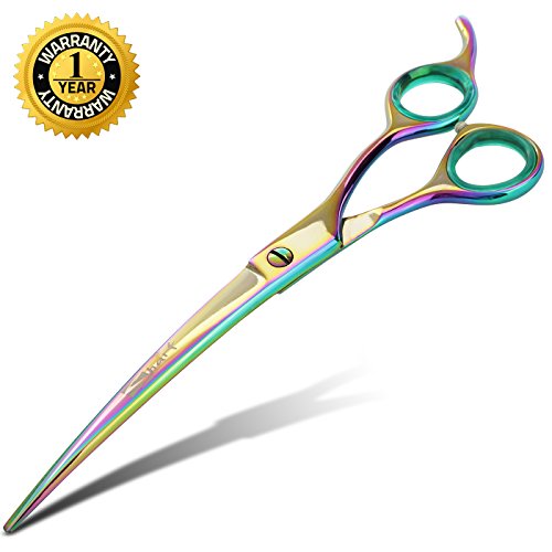 Sharf Rainbow 8.5 Inch Curved Dog Grooming Scissors Professional - Trusted Brand - Premium Steel Professional Dog Grooming Scissors Curved - Ergonomic Design for Effortless Pet Scissors Grooming