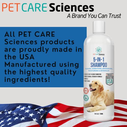 PET CARE Sciences Dog Shampoo, Naturally Derived Dog and Puppy Shampoo and Conditioner, 5 in 1 Formula with Coconut, Aloe and Oatmeal, Tear Free Dog Shampoo for Sensitive Skin, Made in The USA,16 floz